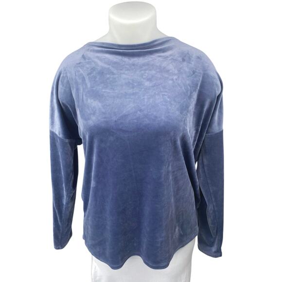 Fashion Nova Blue Velvet Velour Long Sleeve Open Twisted Back Blouse Top Size L - Picture 1 of 4